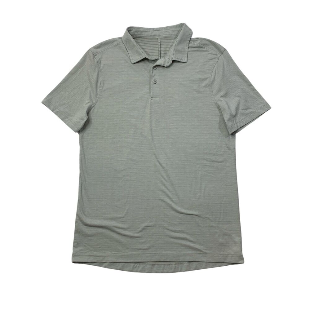 Lululemon Polo Shirt Mens S Small Ash Grey Evolution Short Sleeve Stripe Golf